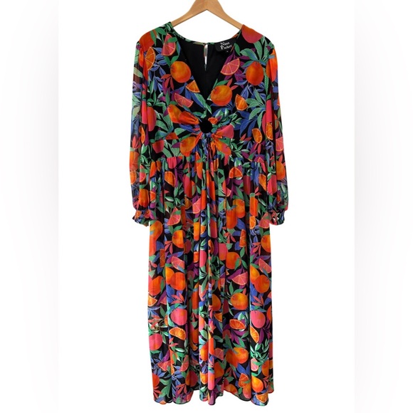 Nina Parker Dresses & Skirts - Nina Parker fruit print maxi dress 1X citrus orange high slits resort vacation